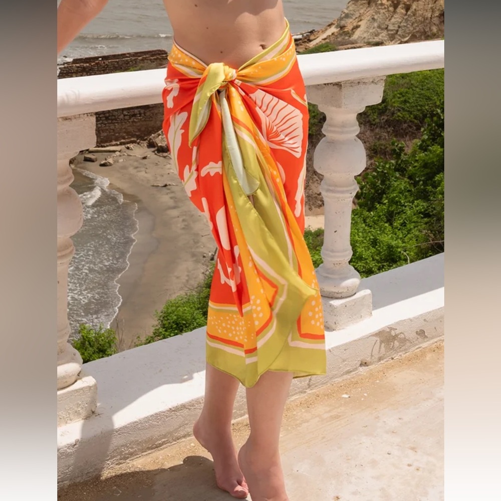Maria Alejandra Acosta Swim Sarong Cover-Up—Orange/Green, OS